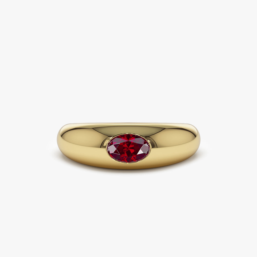 14k Flush Set Oval Ruby Dome Ring 14K Gold Ferkos Fine Jewelry