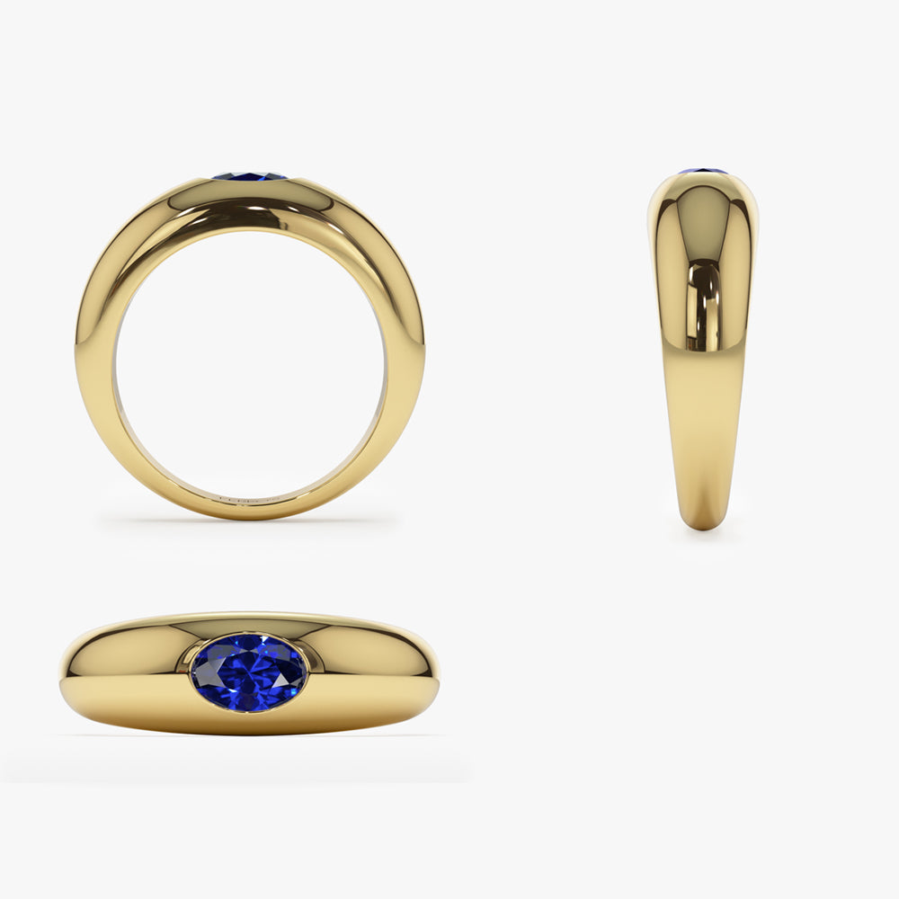 14k Flush Set Oval Sapphire Dome Ring – Ferkos Fine Jewelry