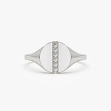 14k Pave Diamond Line Signet Pinky Ring 14K White Gold Ferkos Fine Jewelry