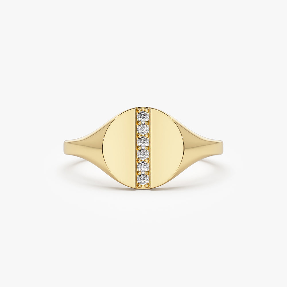 14k Pave Diamond Line Signet Pinky Ring 14K Gold Ferkos Fine Jewelry