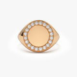 14K Gold Diamond Round Signet Ring 14K Rose Gold Ferkos Fine Jewelry