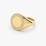14K Gold Diamond Round Signet Ring  Ferkos Fine Jewelry