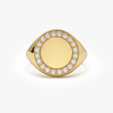 14K Gold Diamond Round Signet Ring 14K Gold Ferkos Fine Jewelry