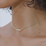 14k Gold 3MM Curb Link Diamond Pave Necklace