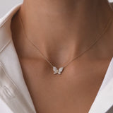 14k Pave Diamond Butterfly Pendant Necklace